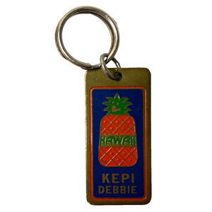 VTG Aloha Hawaii Pineapple Kepi Debbie Travel Souvenir Keychain Key Ring 2.25"
